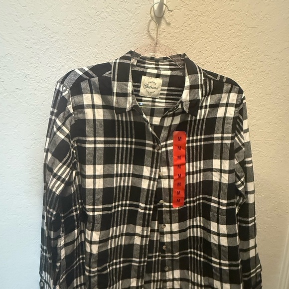 Jach's Girlfriend Women's Plaid Soft Flannel Shirt Black White Size M - Picture 1 of 5